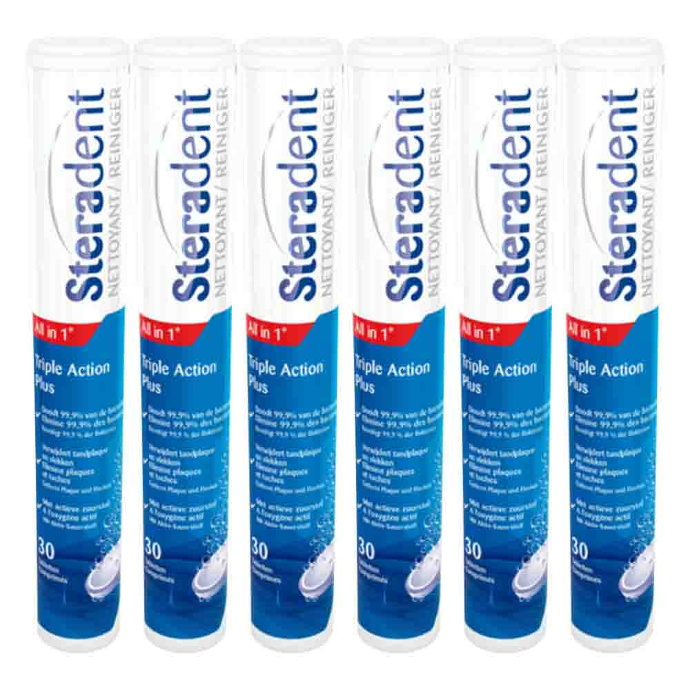 6x Steradent Triple Action Plus Kunstgebit Reiniger 30 tabletten