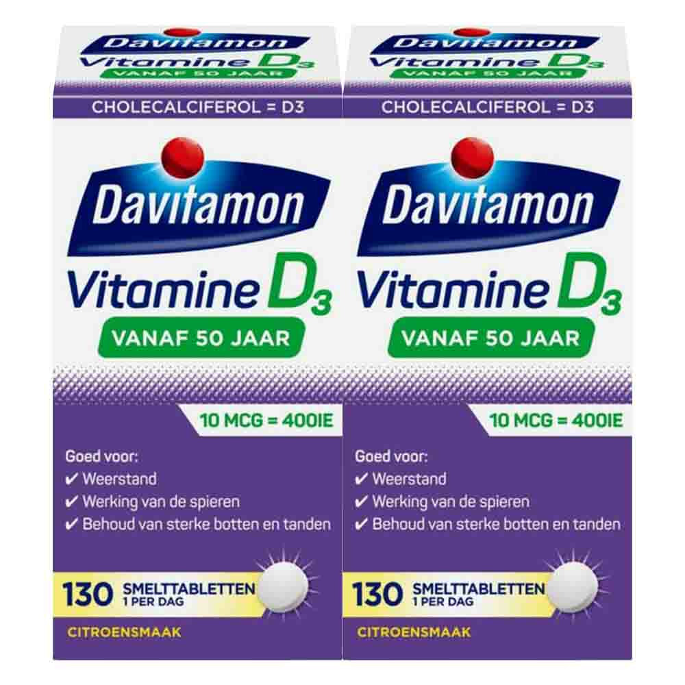 2x Davitamon Vitamine D3 Vanaf 50 Jaar 130 smelttabletten