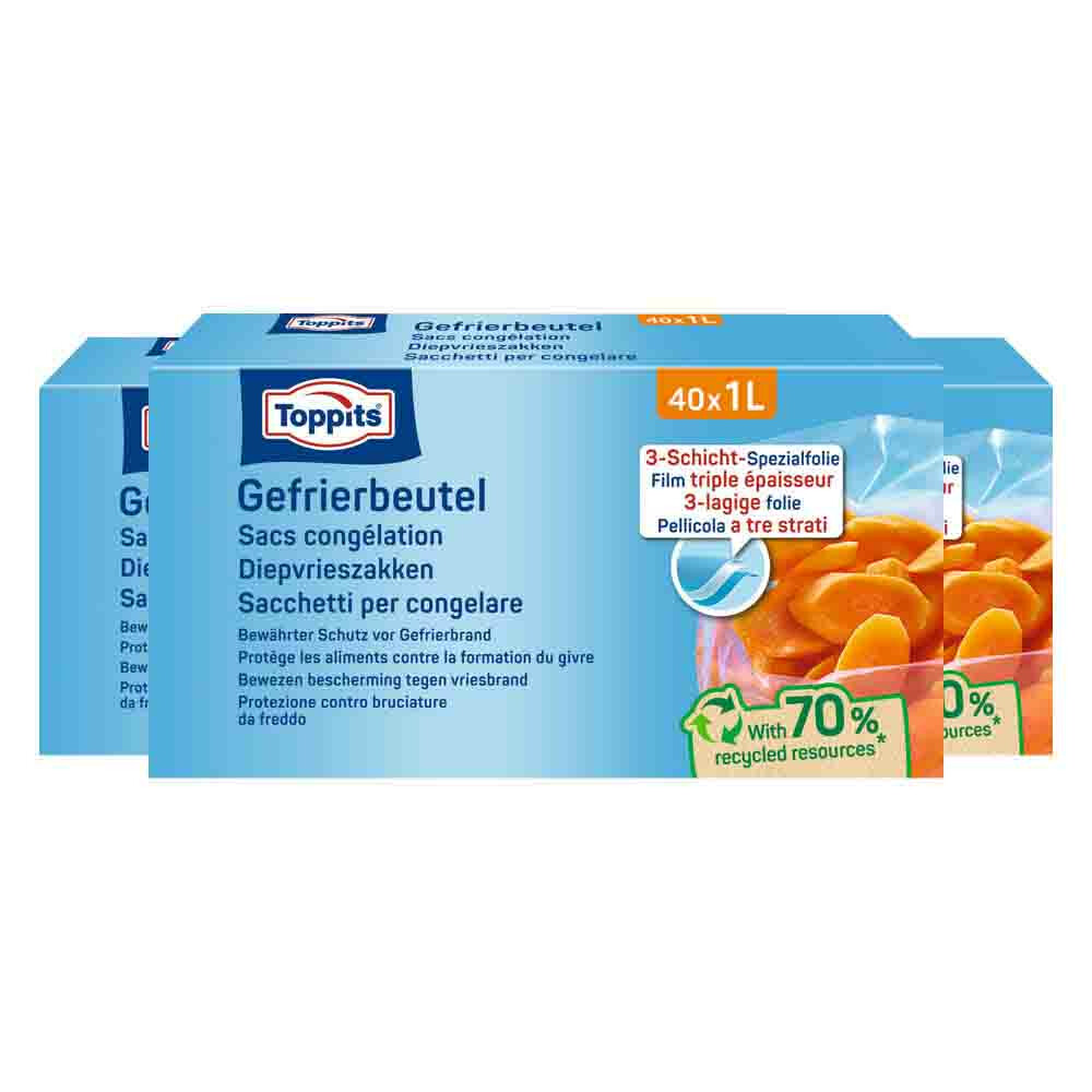 3x Toppits Diepvrieszakjes 1 liter 40 stuks