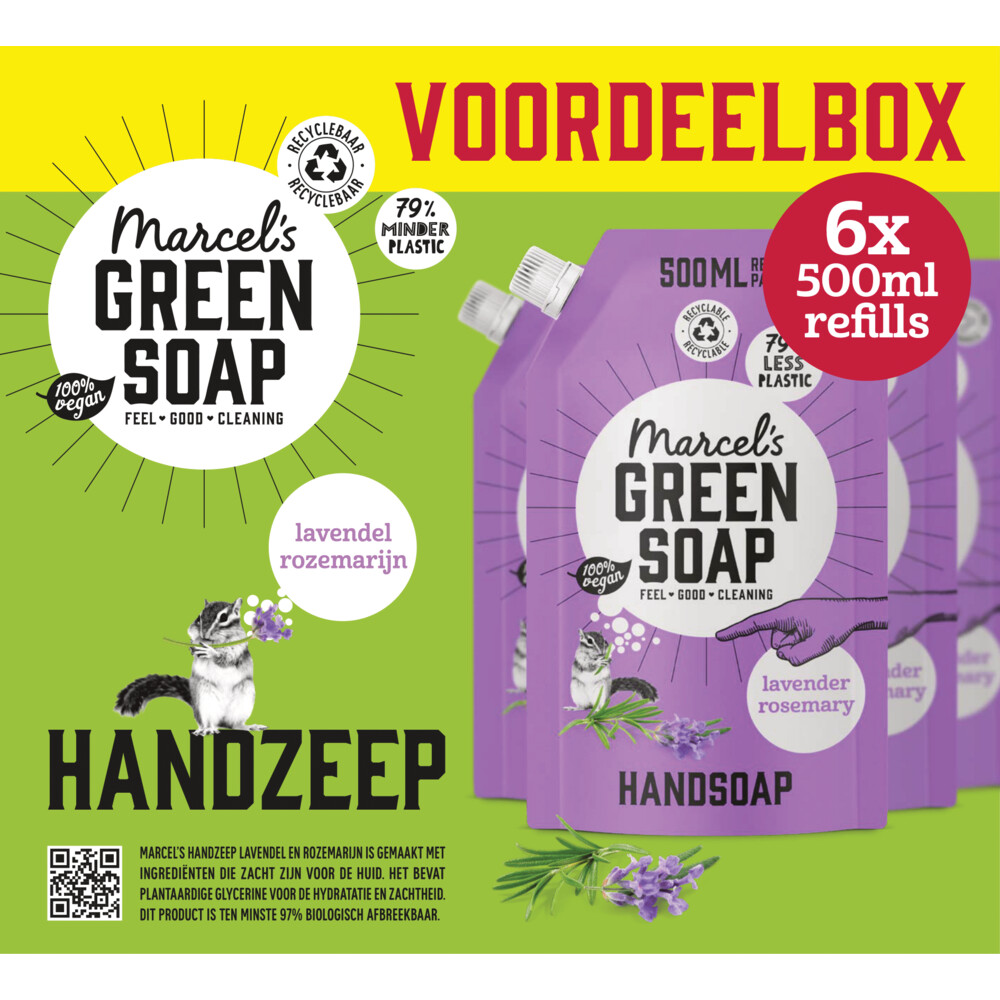 6x Marcel's Green Soap Handzeep Lavendel&Rozemarijn Navul Stazak 500 ml
