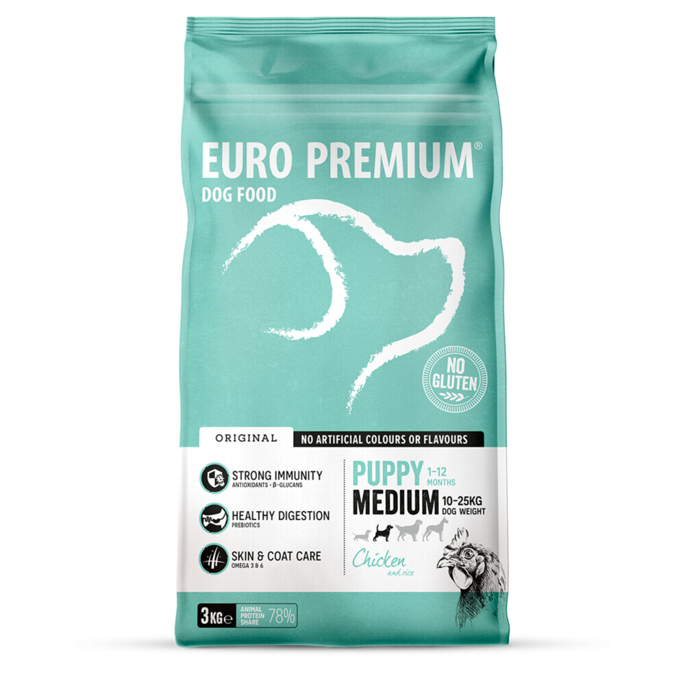 4x Euro-Premium Puppy Medium Kip - Rijst 3 kg