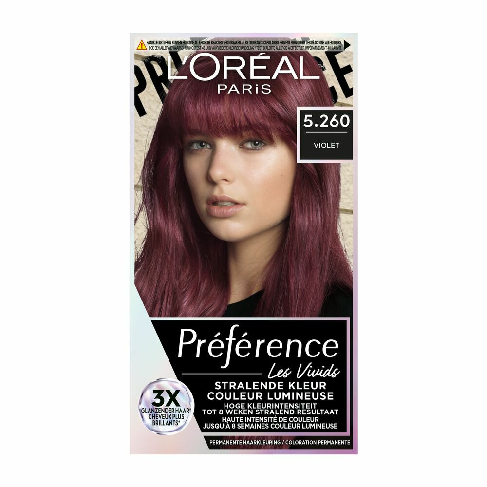 3x L'Oréal Preference Vivids Permanente Haarkleuring 5.260 Violet