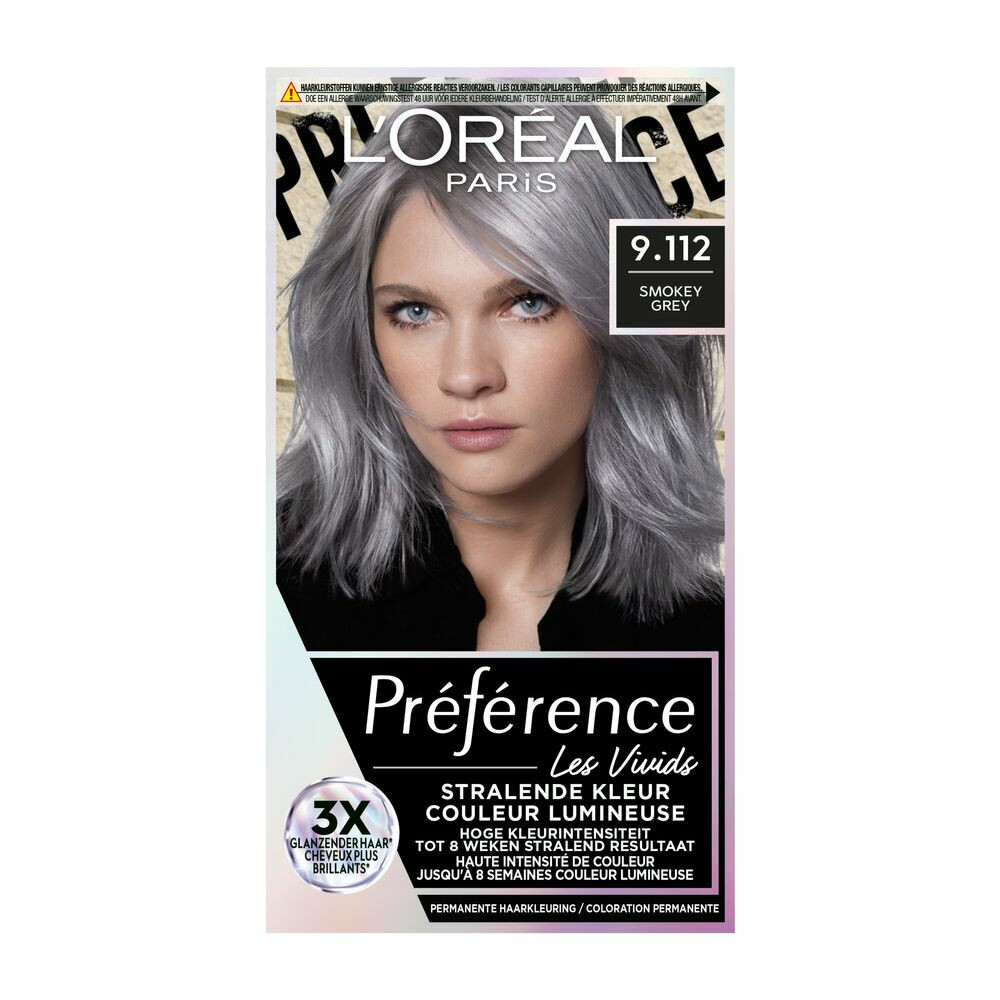 3x L'Oréal Preference Vivids Permanente Haarkleuring 9.112 Smokey Grey