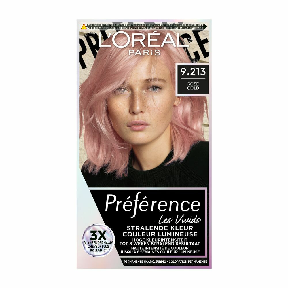 3x L'Oréal Preference Vivids Permanente Haarkleuring 9.213 Rose Gold