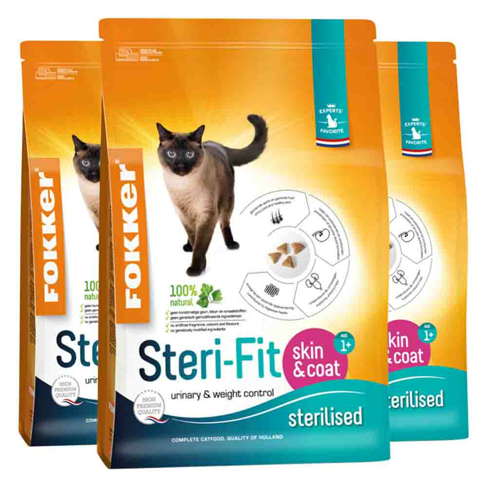 3x Fokker Steri-Fit Kattenvoer Skin&Coat 2,5 kg