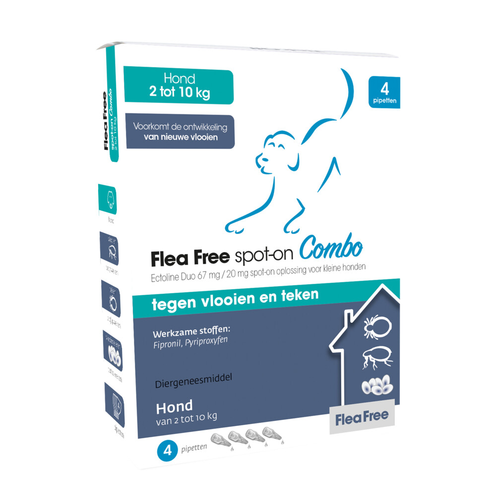 Flea Free Spot-On Combo Hond 2-10 Kg 4 pip Anti vlooien en tekenmiddel Small 2-10 Kg