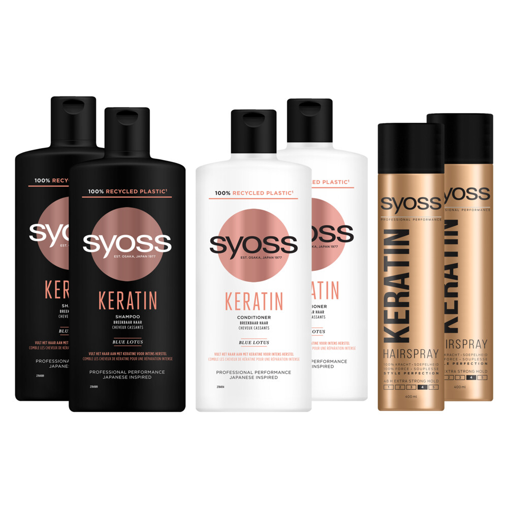 Syoss Keratin shampoo en conditioner&Max Hold haarspray Pakket