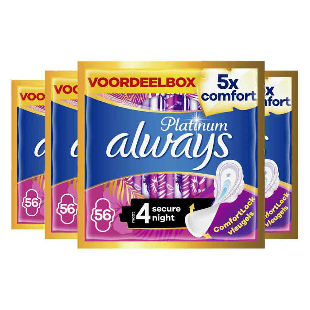 4x Always Maandverband Platinum Secure Night 56 stuks