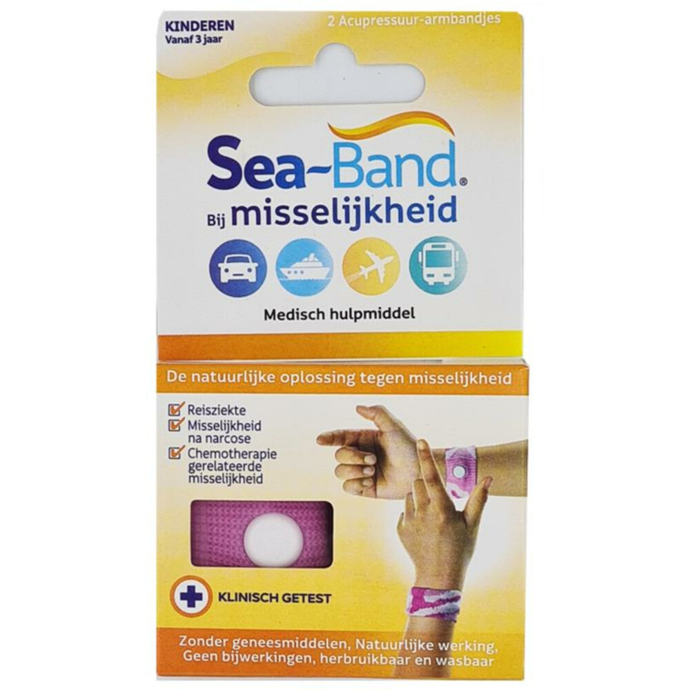 3x Sea Band Polsband Bij Misselijkheid Kinderen Roze 1 paar