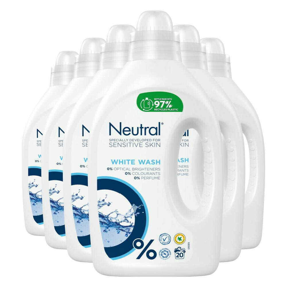 6x Neutral Vloeibaar Wasmiddel Wit 20 Wasbeurten 1 liter