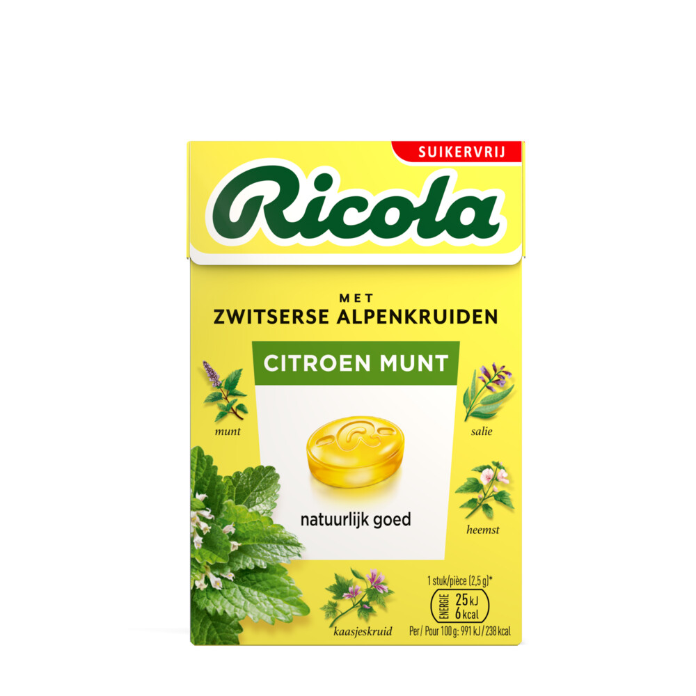 Ricola Keelpastilles Citroen Munt Suikervrij Doosje 50 gr