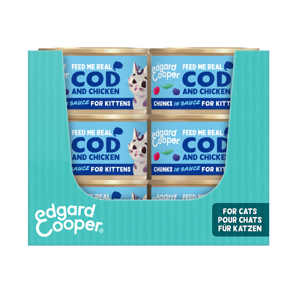 18x Edgard&Cooper Kattenvoer Kitten Chuncks Kabeljauw Kip 85 gr