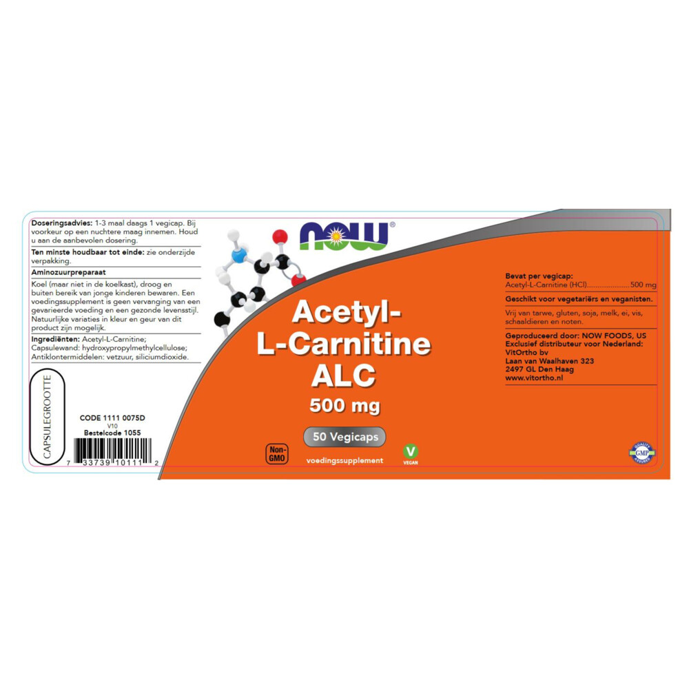 NOW Acetyl LCarnitine ALC 500mg 50 capsules Plein.nl