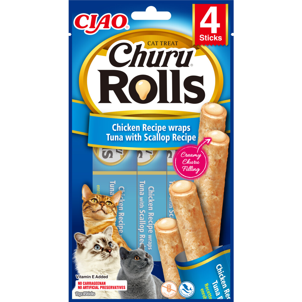 Ciao Kattensnack Churu Rolls Tonijn - Sint Jacobsschelp 40 gr