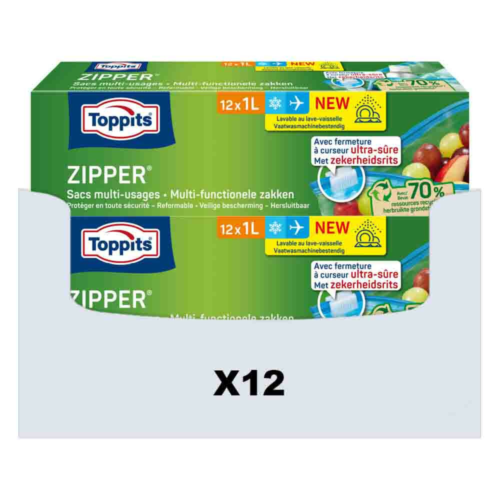 12x Toppits Zipper Multi-Functionele Zakken 1 liter 12 stuks