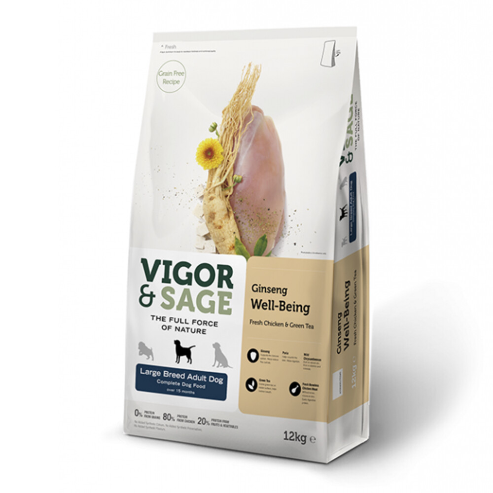 Vigor&Sage Hondenvoer Large Breed Well-Being Ginseng 12 kg