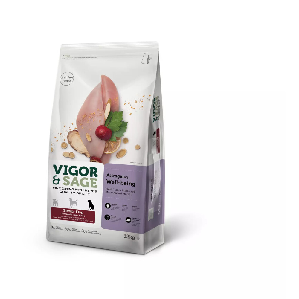 Vigor&Sage Hondenvoer Senior Well-Being Astragalus 12 kg