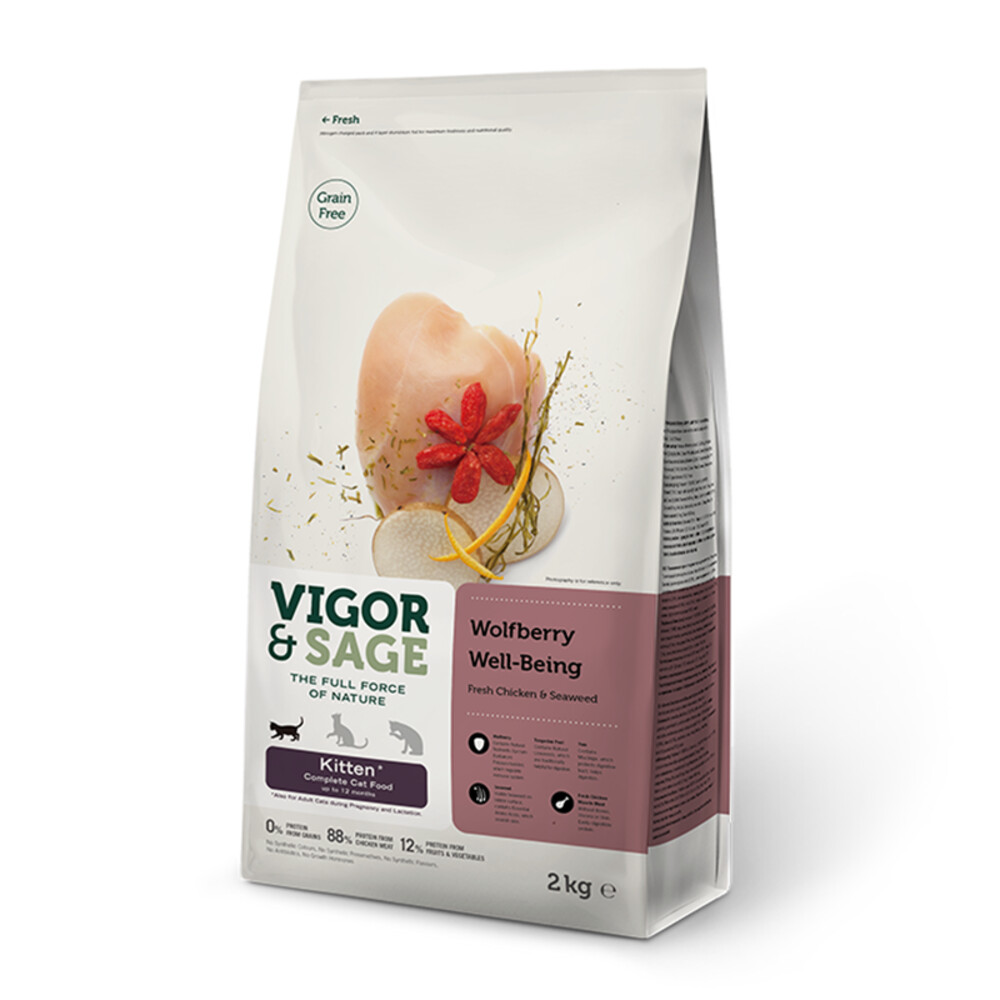 4x Vigor&Sage Kattenvoer Kitten Well-Being Wolfberry 2 kg