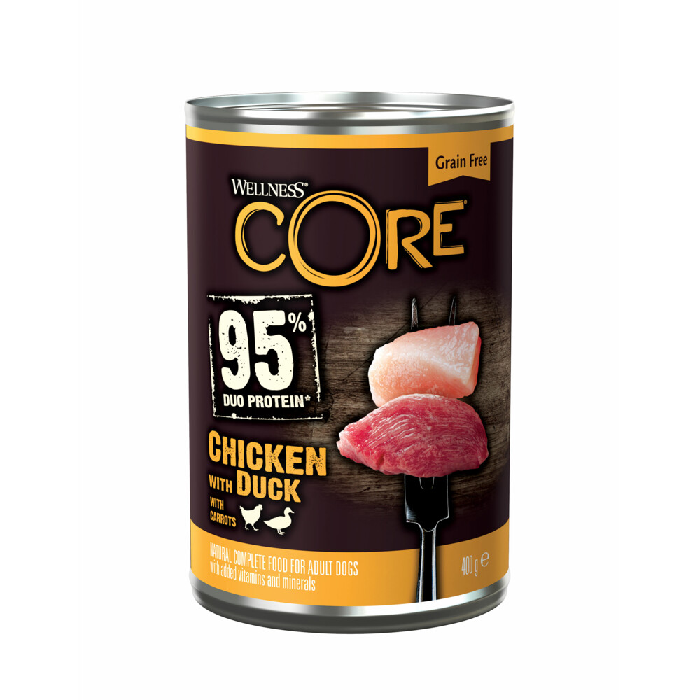 6x Wellness Core Hondenvoer Blik Kip Eend Wortel 400 gr