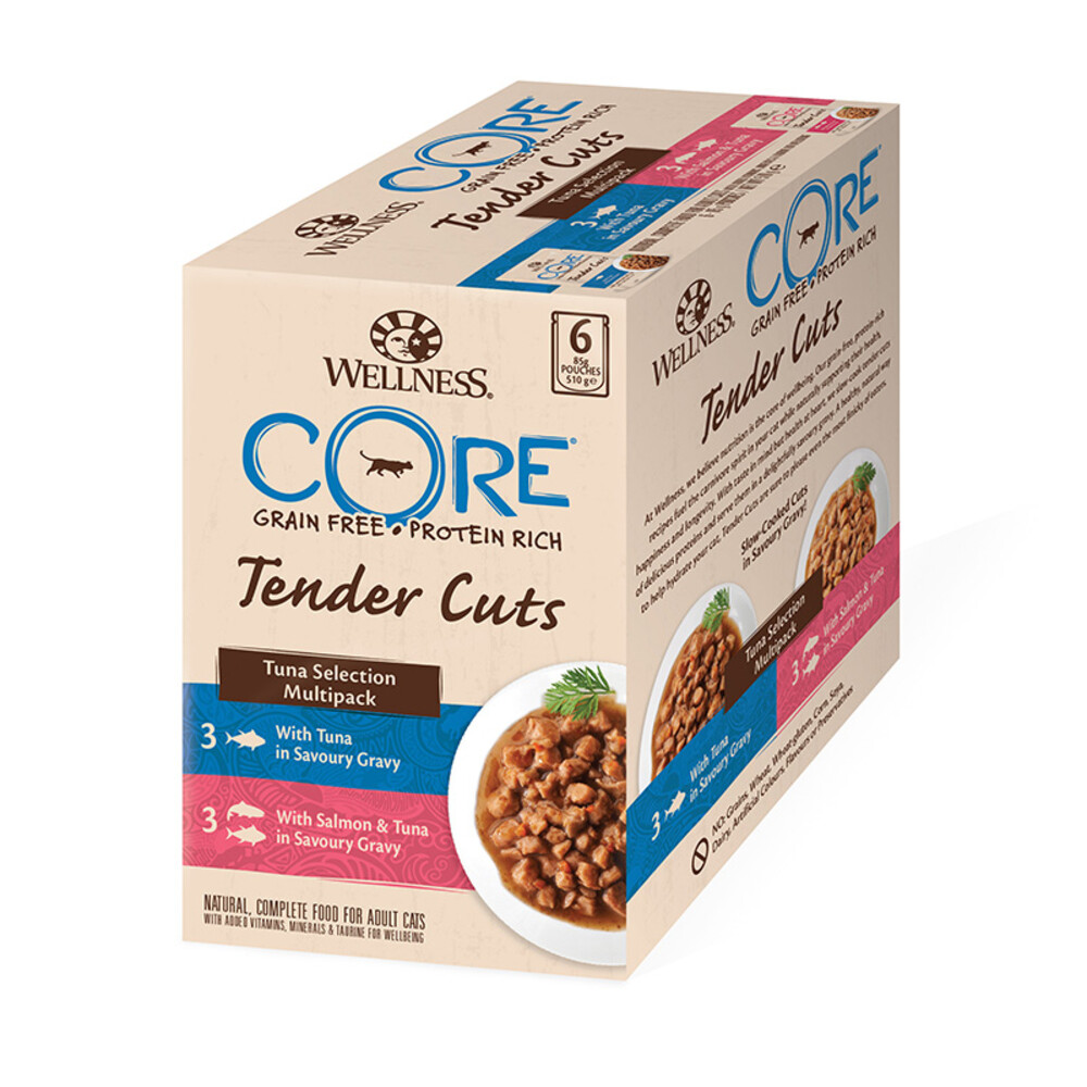 8x Wellness Core Kattenvoer Tender Cuts Selection 6-pack Tonijn 6 x 85 gr