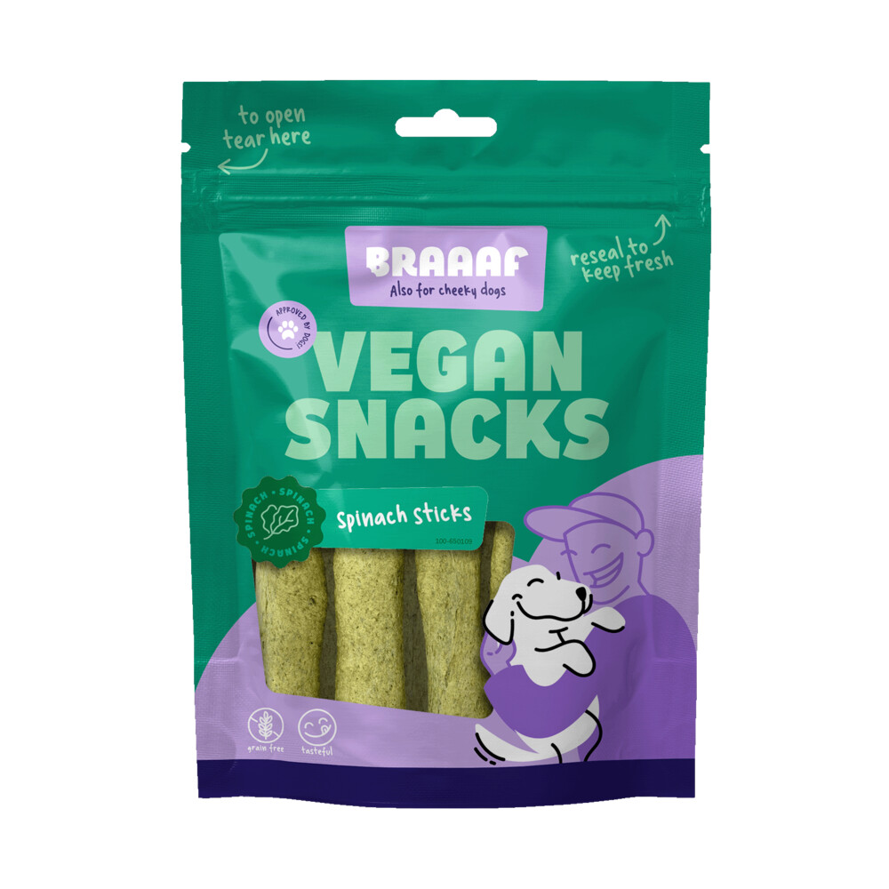 Braaaf 10x  Sticks Hondensnack Spinazie 12 cm 80 gr