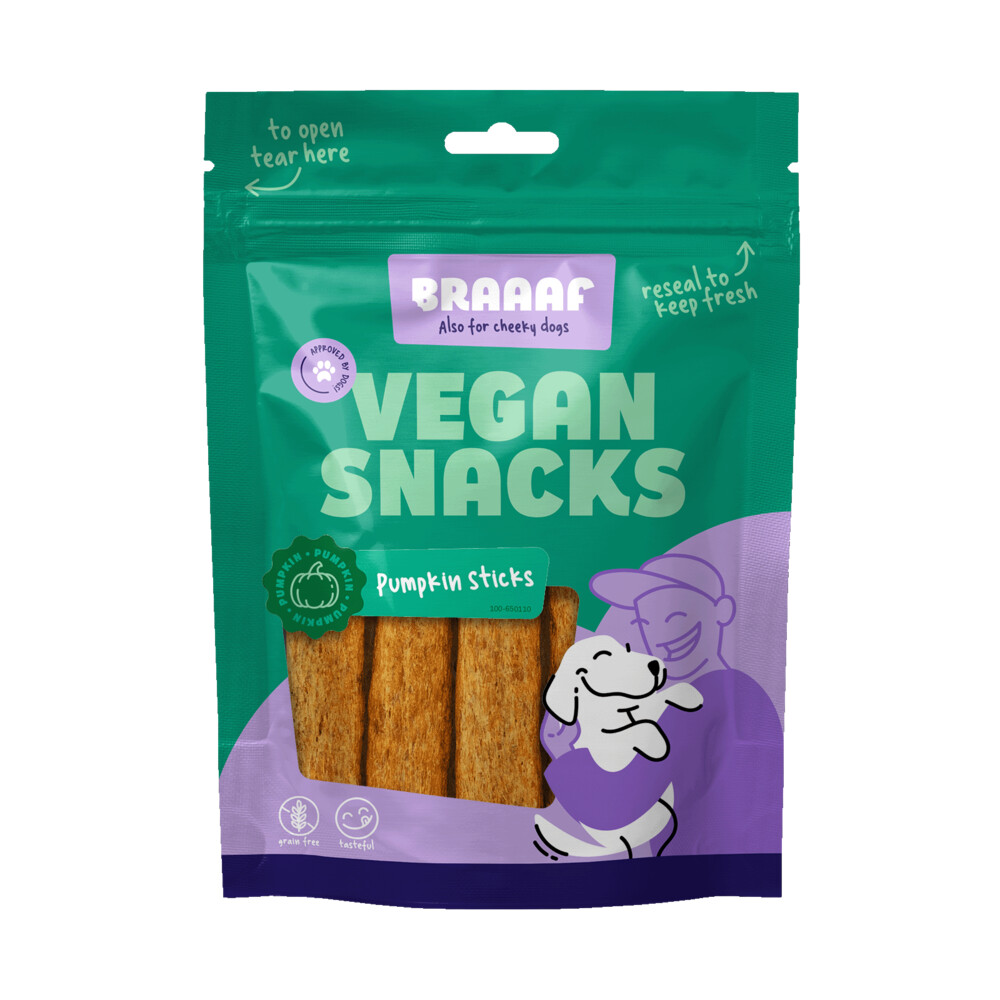 Braaaf 10x  Sticks Hondensnack Pompoen 12 cm 80 gr