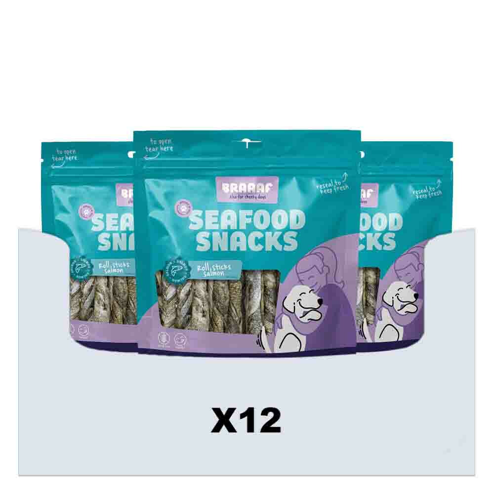 12x Braaaf Rol Sticks Hondensnack Zalm 12 cm 175 gr