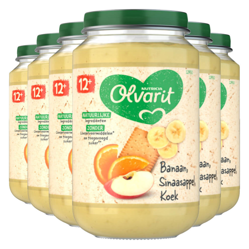 6x Olvarit Fruithapje 12m Banaan Sinaasappel Koek 200 gr