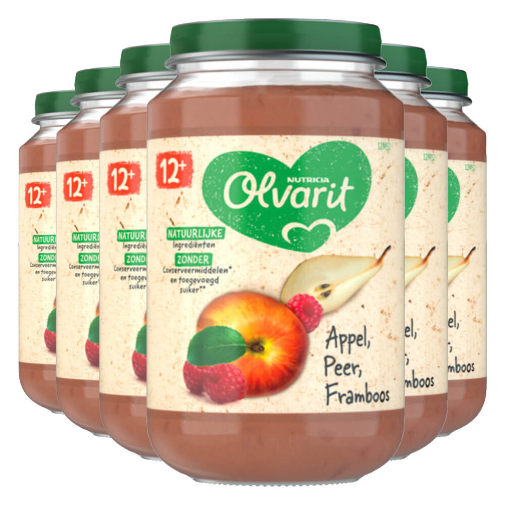 6x Olvarit Fruithapje 12m Appel Peer Framboos 200 gr
