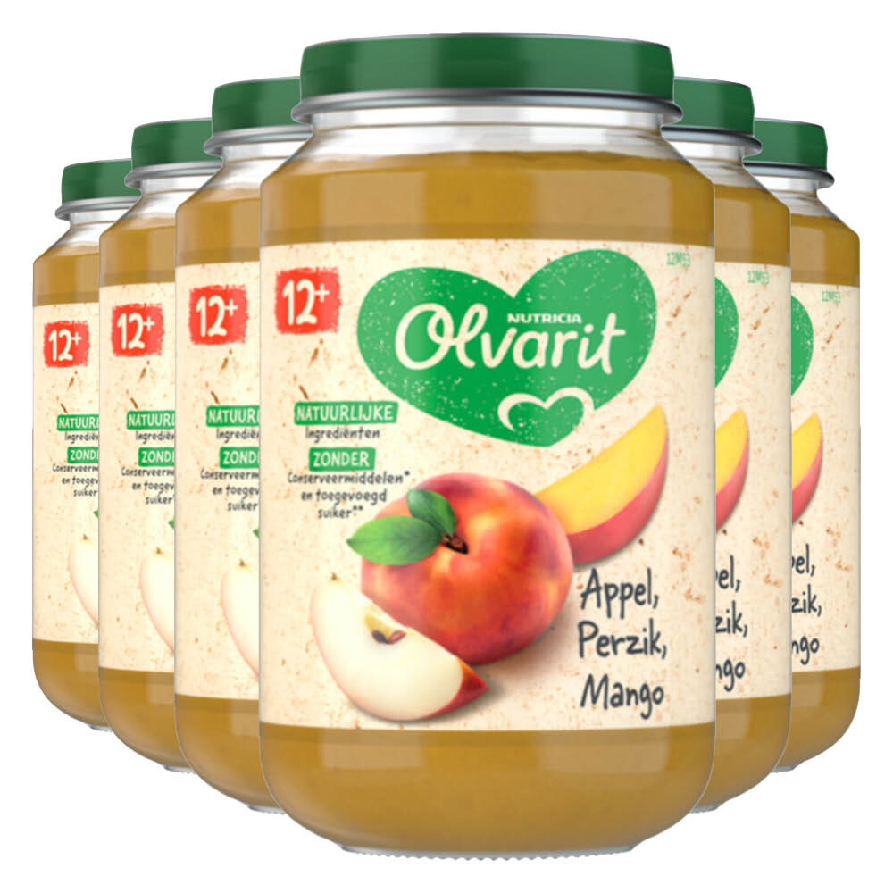 6x Olvarit Fruithapje 12m Appel Perzik Mango 200 gr