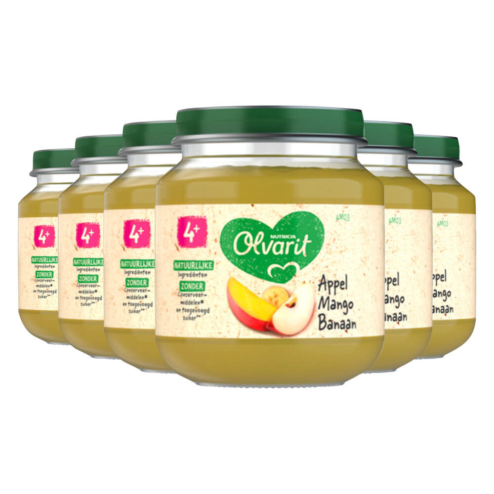 6x Olvarit 1e Fruithapje 4m Appel, Mango en Banaan 125 gr