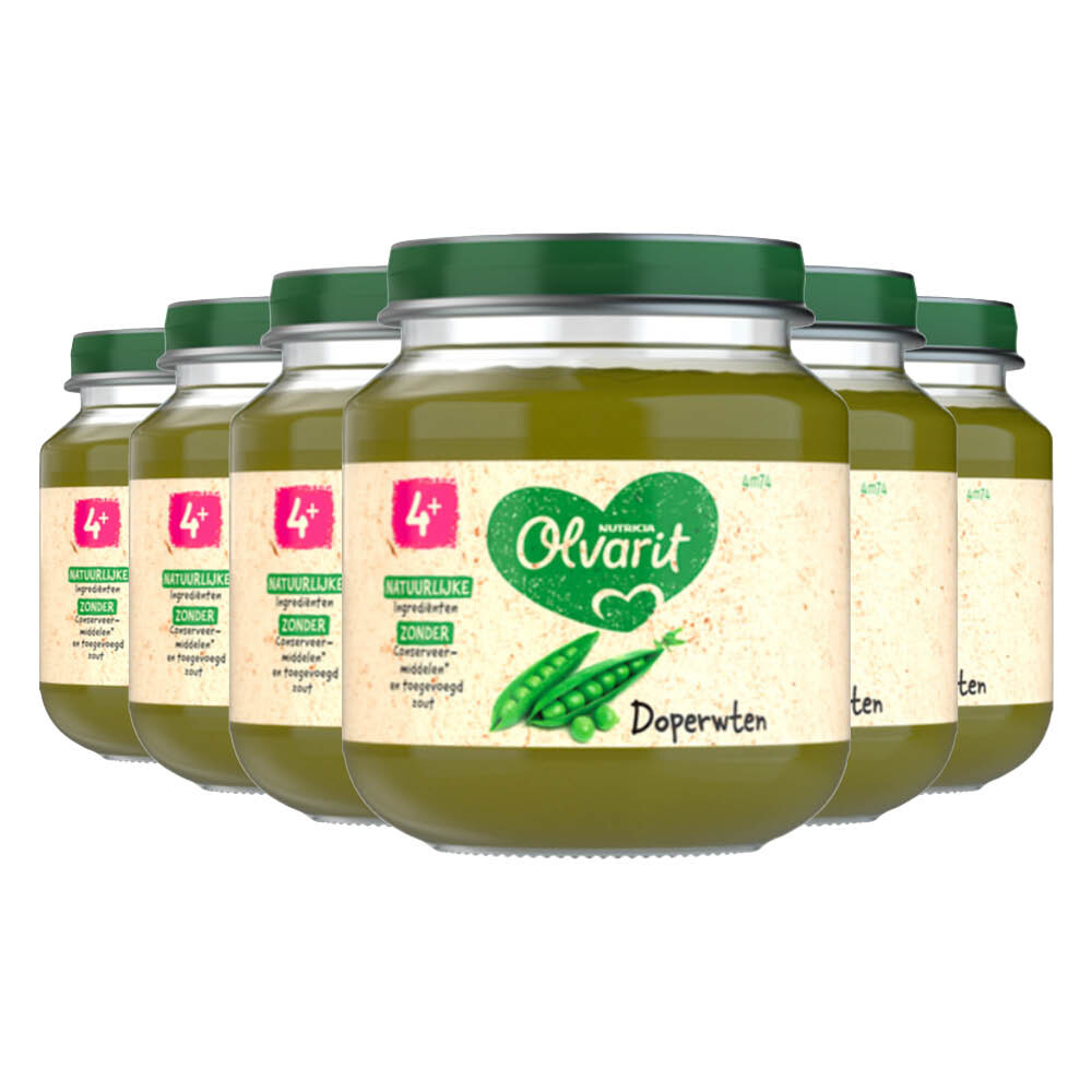 6x Olvarit 1e Groentehapje 4m Doperwten 125 gr