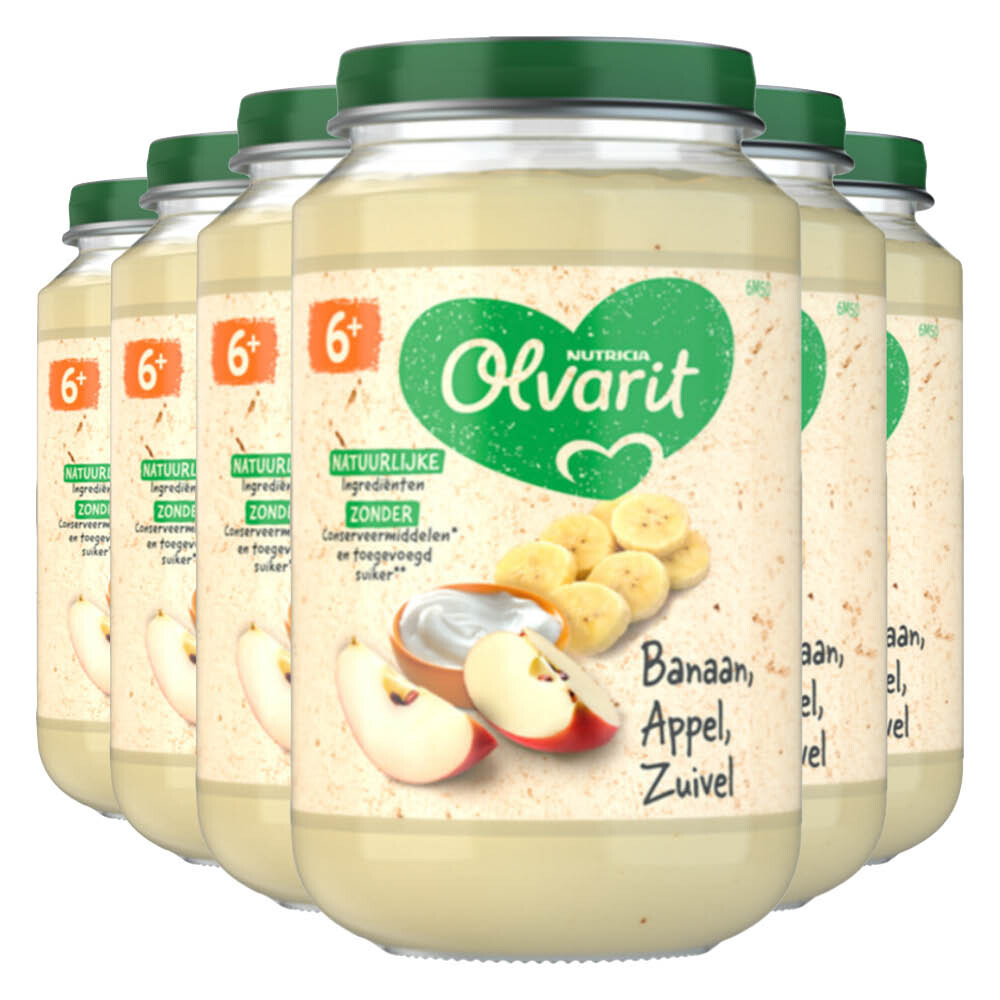 6x Olvarit Fruithapje 6m Banaan Appel Yoghurt 200 gr