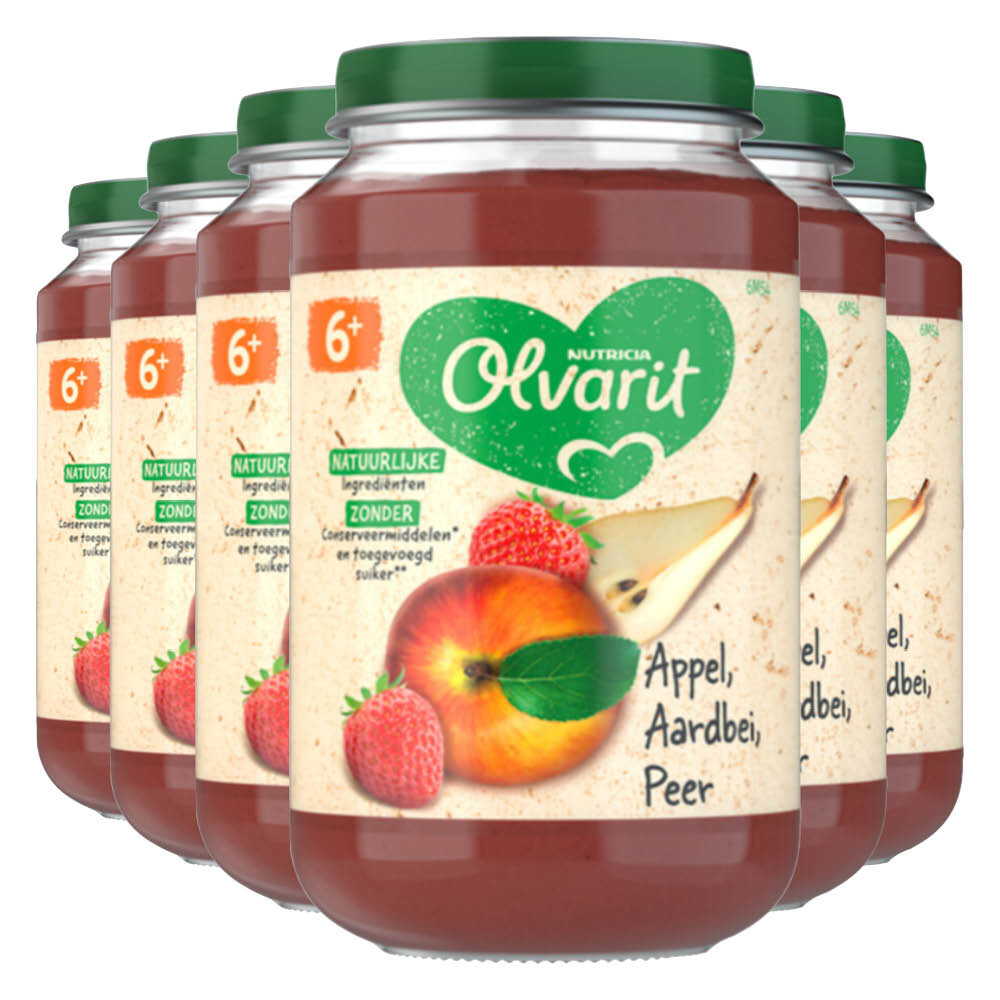 6x Olvarit Fruithapje 6m Appel Aardbei Peer 200 gr
