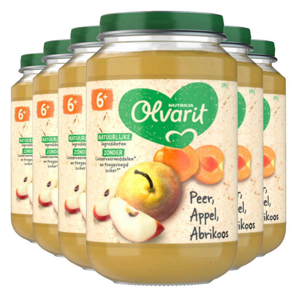 6x Olvarit Fruithapje 6m Peer Appel Abrikoos 200 gr