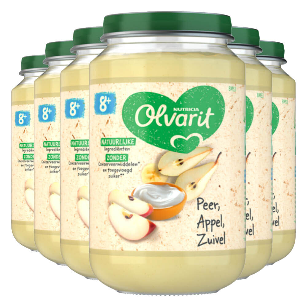 6x Olvarit Fruithapje 8m Peer Appel Yoghurt 200 gr