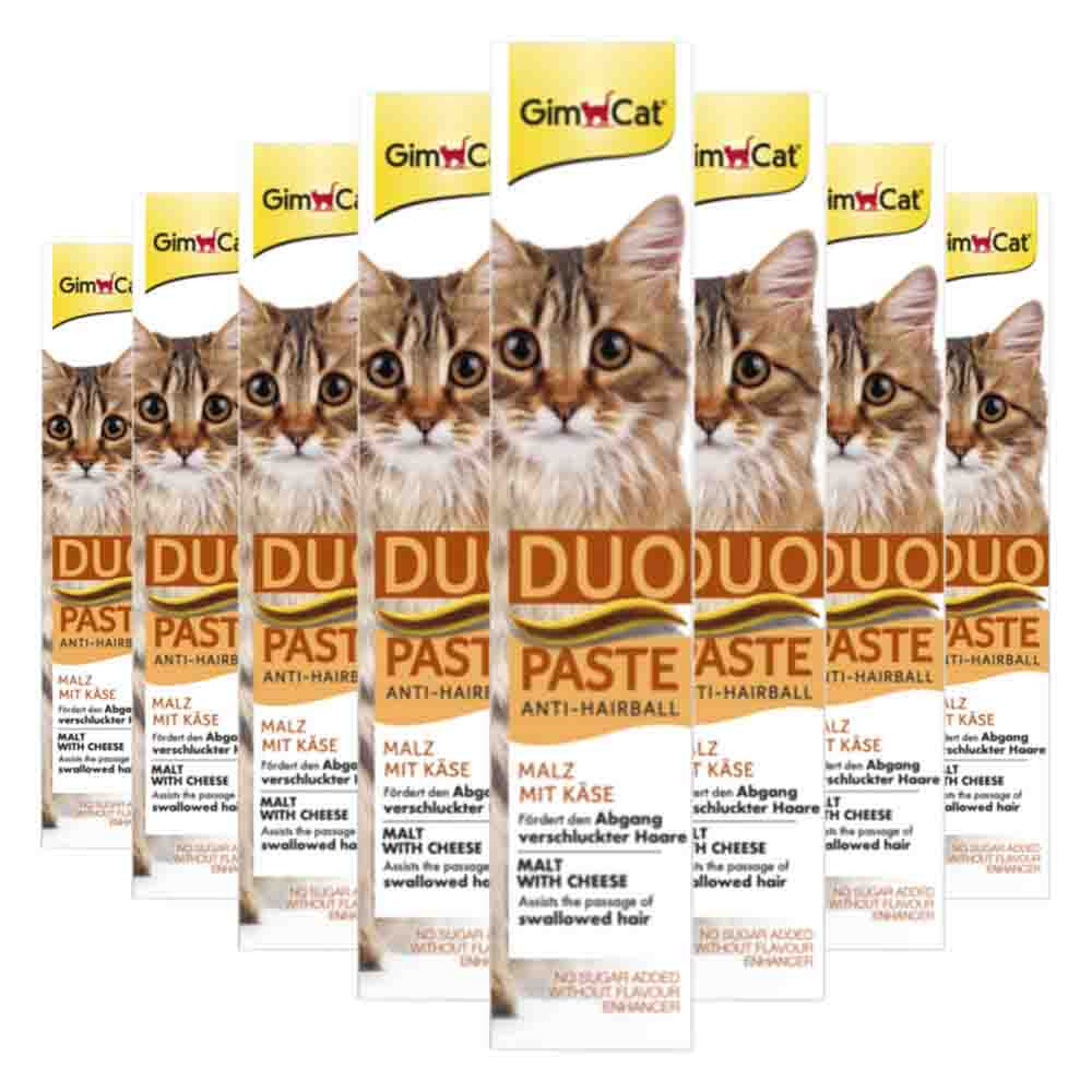 8x GimCat Anti-Hairball Duo-Paste Kaas & Mout 50 gr