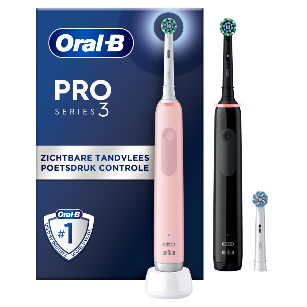 6x Oral-B Elektrische Tandenborstel Pro 3 3900N Duo Zwart&Roze 1 set met grote korting