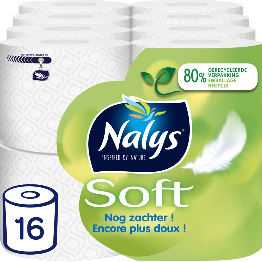 1+1 gratis: 2x Nalys Soft Hybride Toiletpapier in 80% Recycled Folie 2-laags 8 stuks