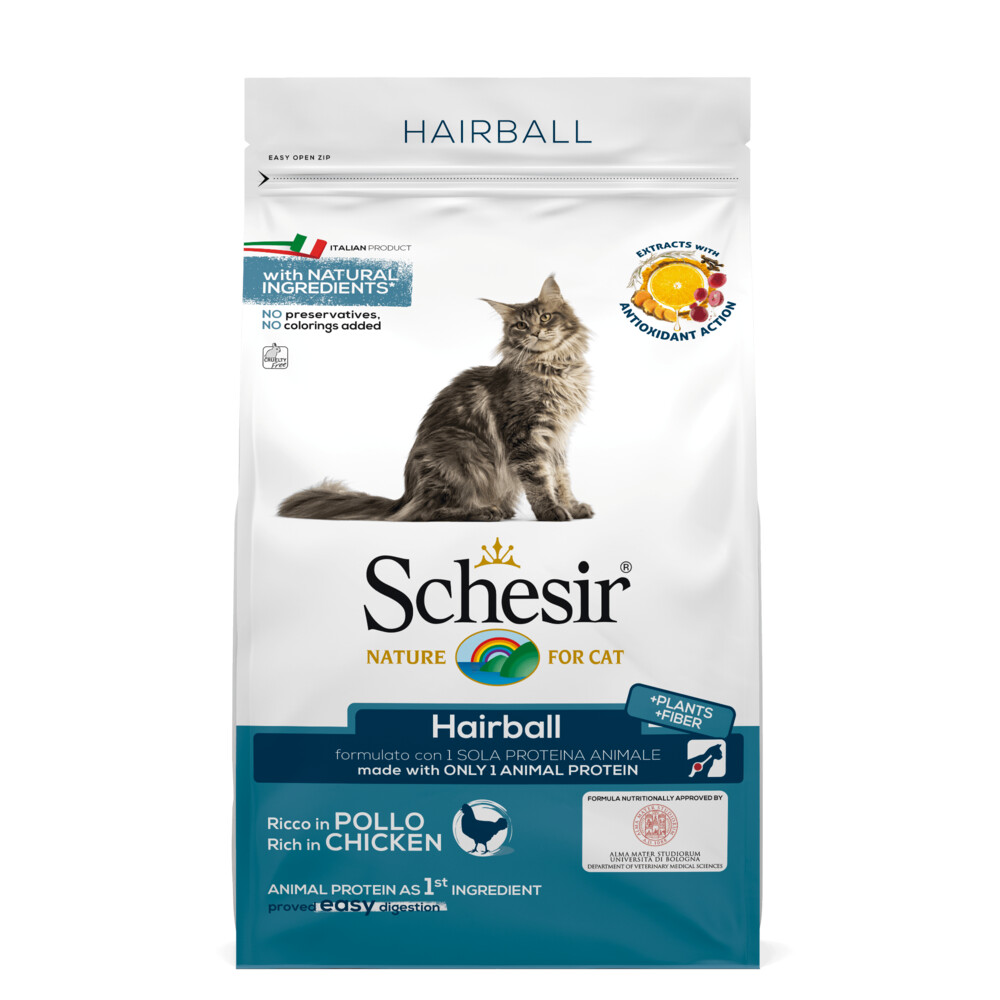 6x Schesir Kattenvoer Dry Hairball Kip 1,5 kg