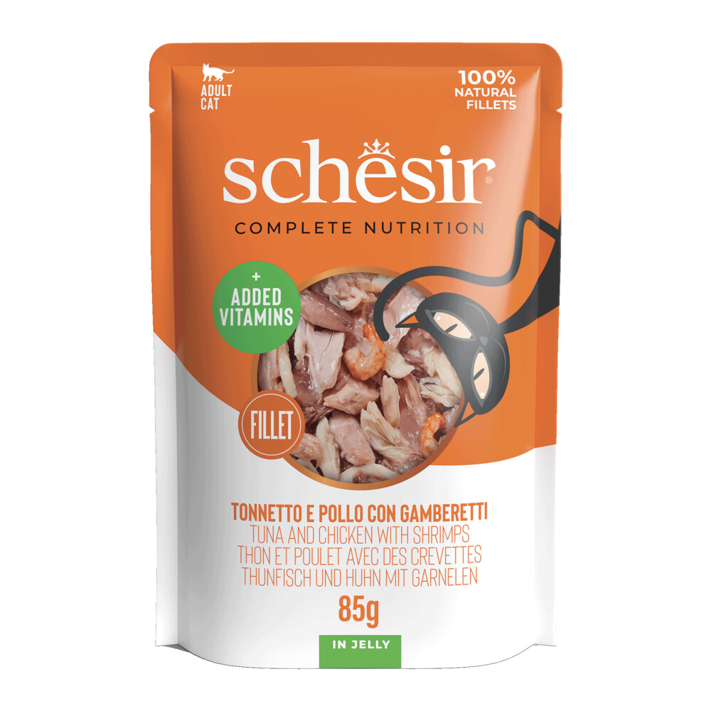 12x Schesir Kattenvoer Tonijn - Kip - Garnaal in Gelei 85 gr