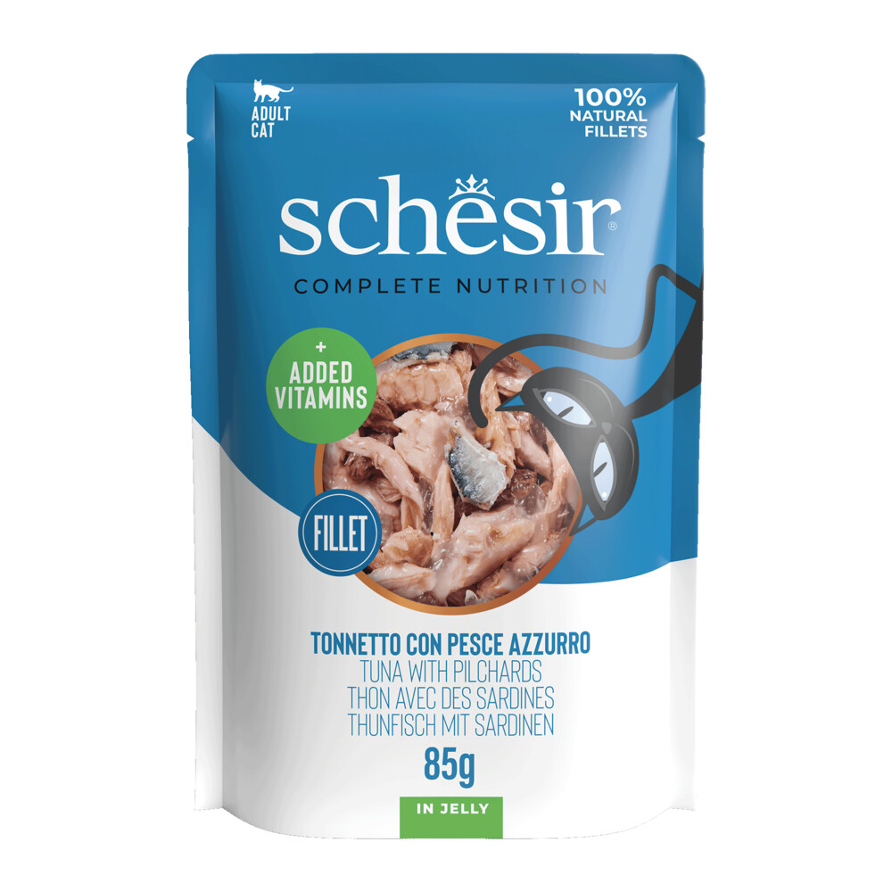 12x Schesir Kattenvoer Tonijn - Makreel in Gelei 85 gr