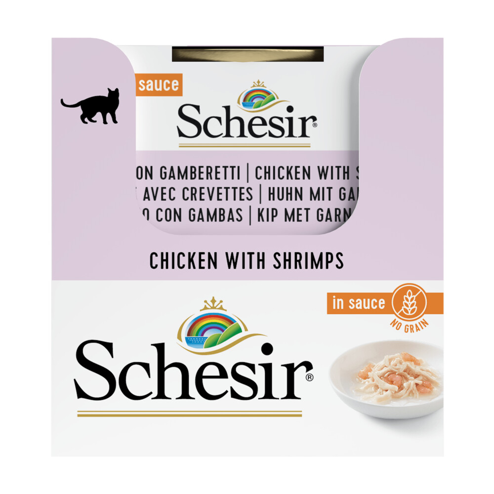 14x Schesir Kattenvoer Kip Garnaal in Saus 70 gr