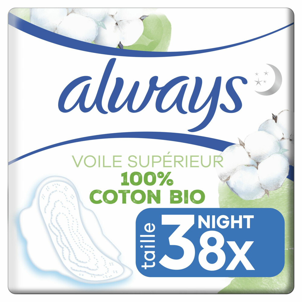 2e halve prijs: Always Maandverband Bio Cotton Protection Ultra Night met Vleugels 8 stuks