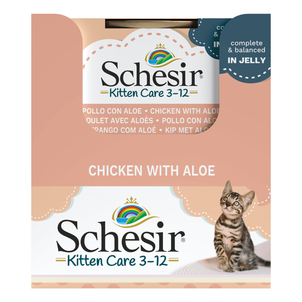 14x Schesir Kattenvoer Kitten 3-12 Kip Aloe in Gelei 85 gr