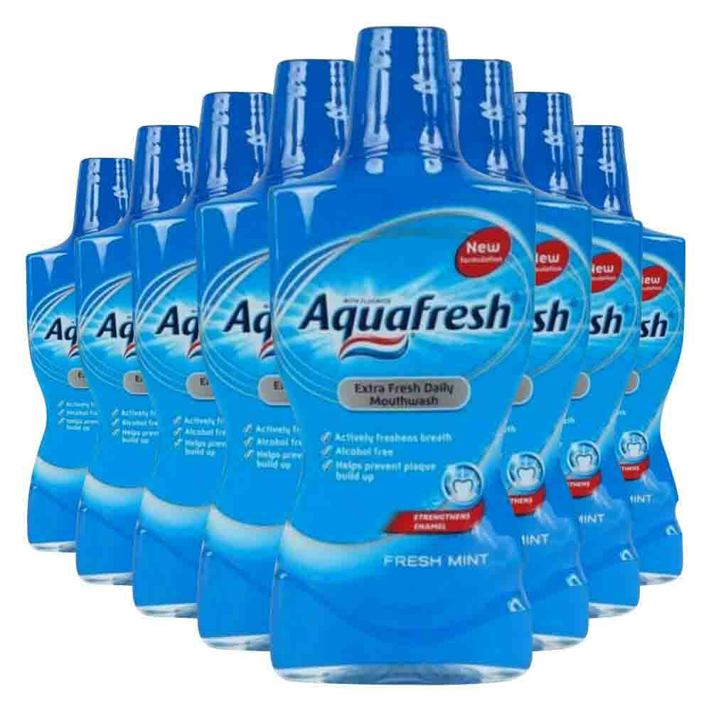 8x Aquafresh Mondwater Fresh Mint 500 ml