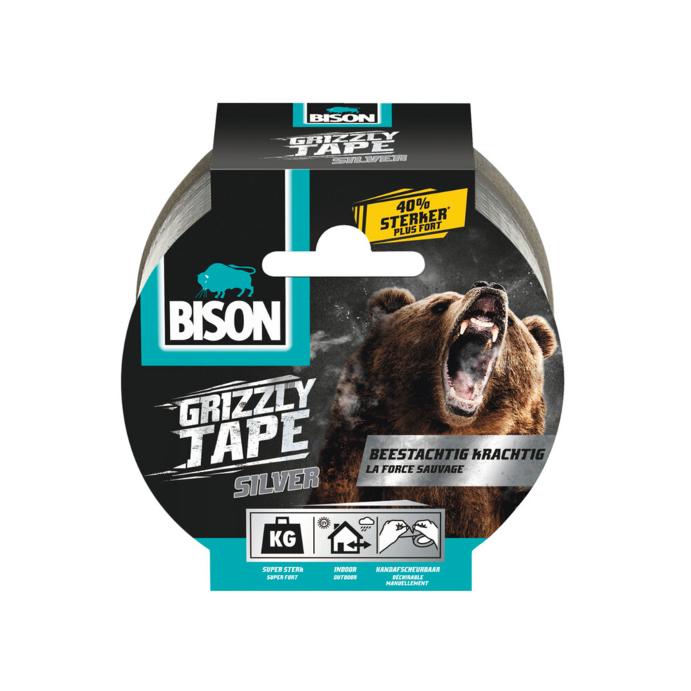 Bison Grizzly tape zilver rol 10 mtr