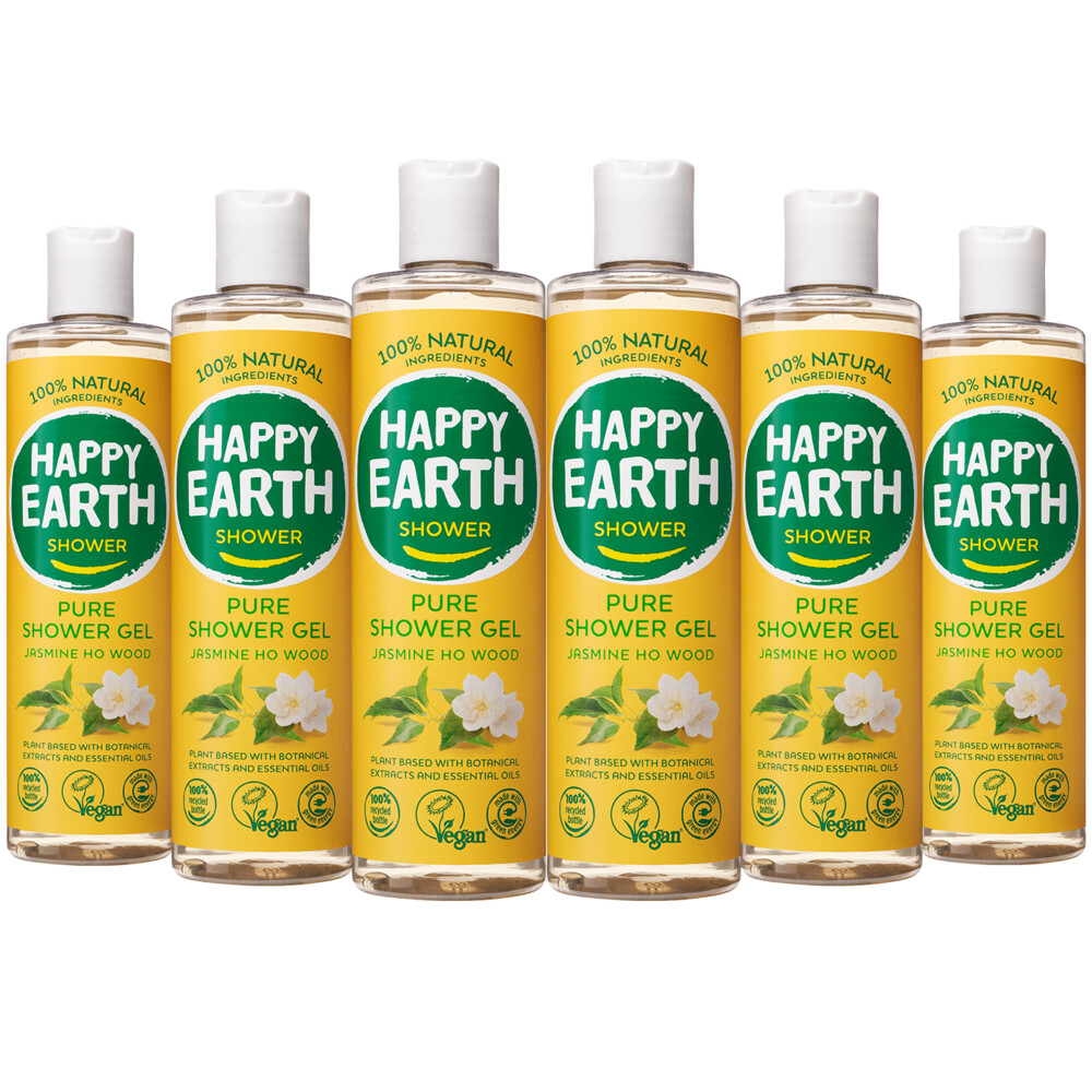 6x Happy Earth 100% Natuurlijke Douchegel Jasmine Ho Wood 300 ml