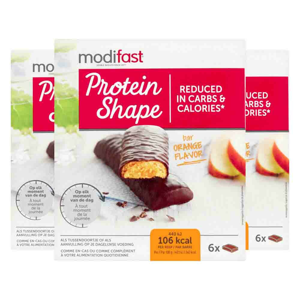 3x Modifast Protein Shape Reep Pure Chocolade&Sinaasappel 6 x 31 gr