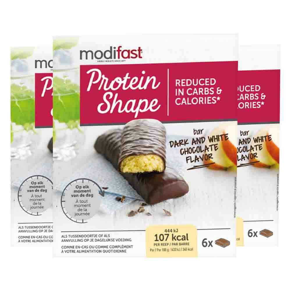 3x Modifast Protein Shape Reep Pure&Witte Chocolade 6 x 31 gr